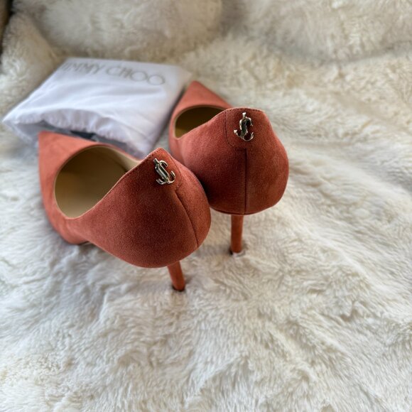 Jimmy Choo Romy 85 Coral Suede Pointed Pumps Size 35.5 - Picture 2 of 6